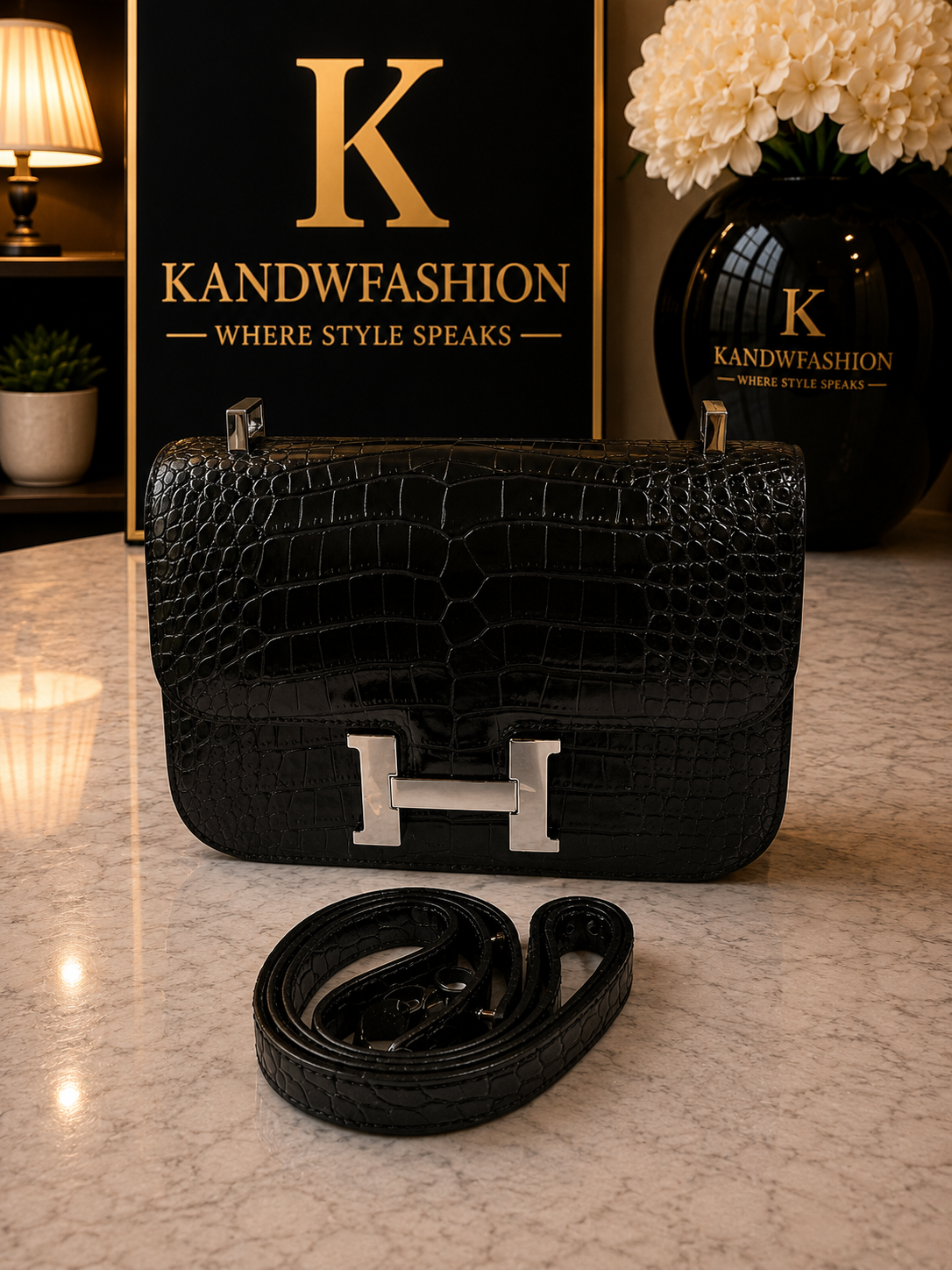 Black Animal Print H Bag