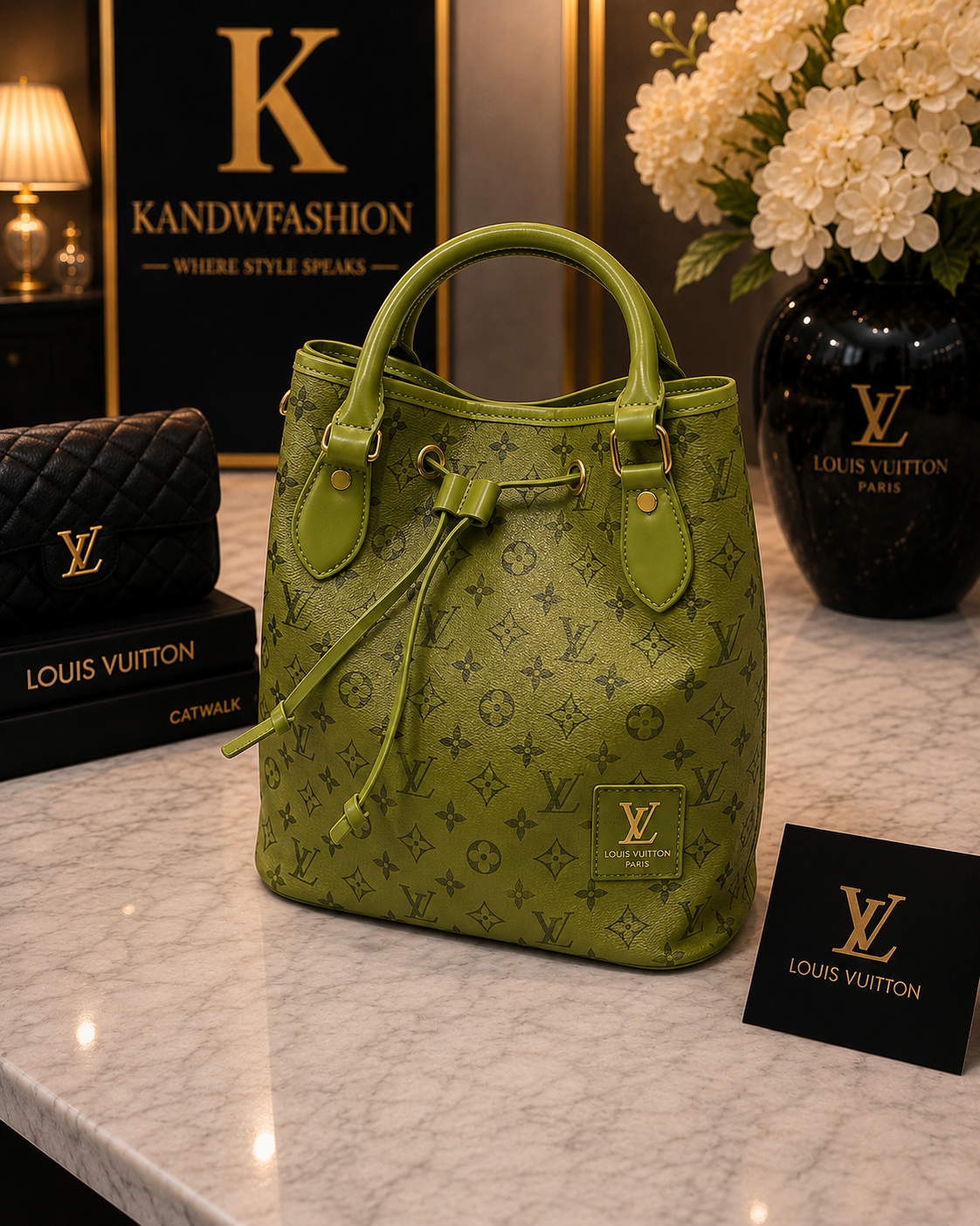 Green LV bucket bag