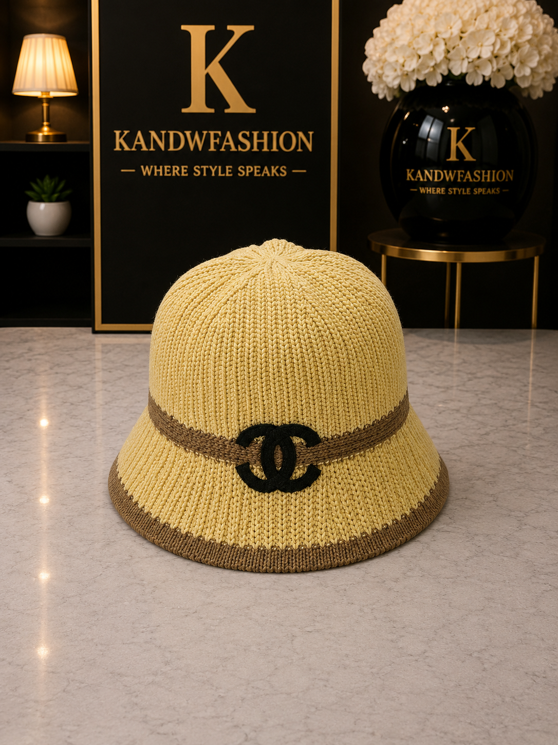 Tan and brown CC bucket hat