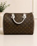 Brown and Silver LV Speedy 12 inches