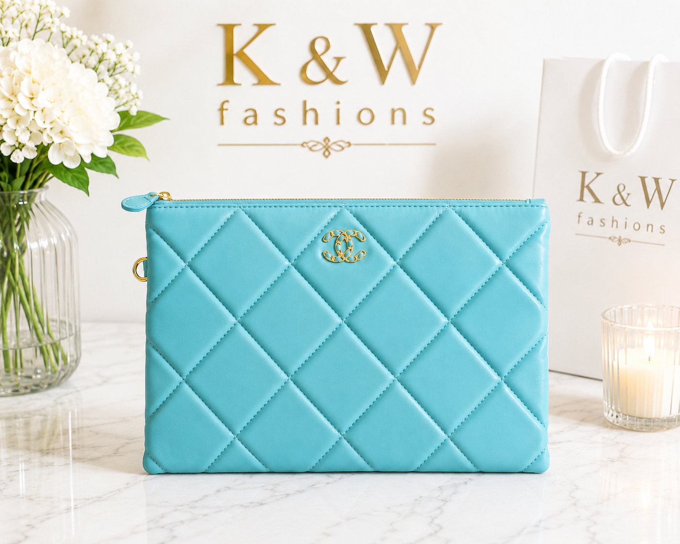 Light blue cc wristlet