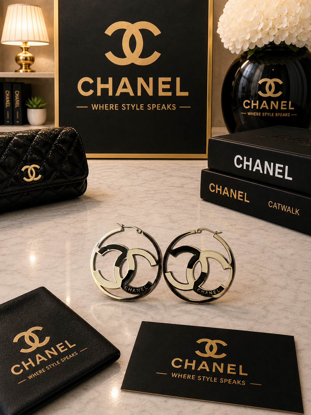 CC Silver, White and Silver Earrings