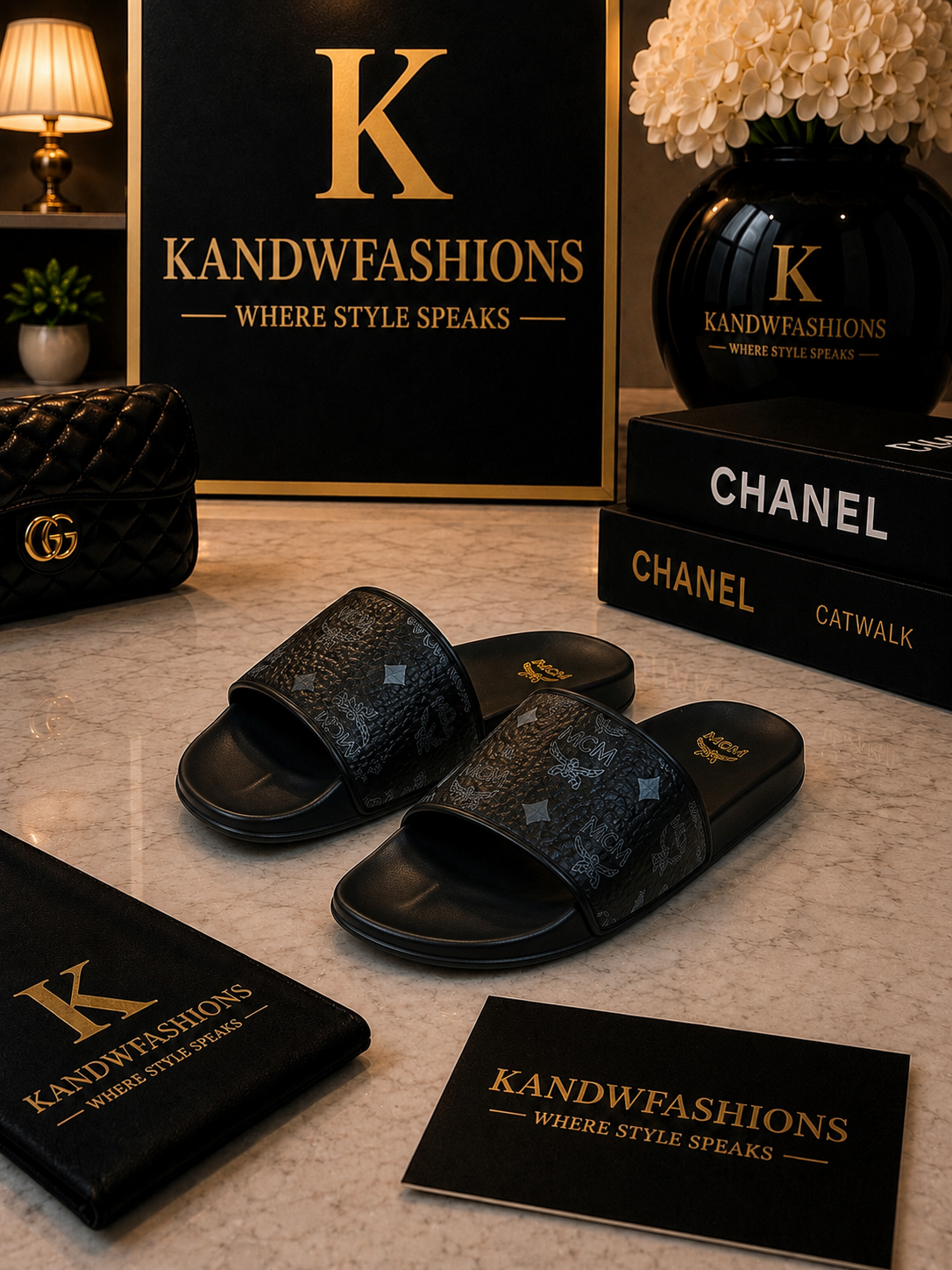 Black MCM Slippers size 8 and 9