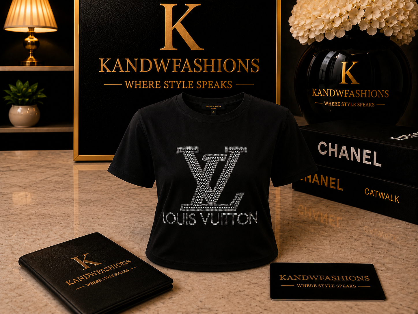 Black LV shirt with rhinestones