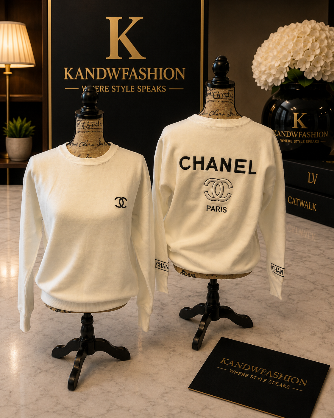 White and black CC sweater size L to LX