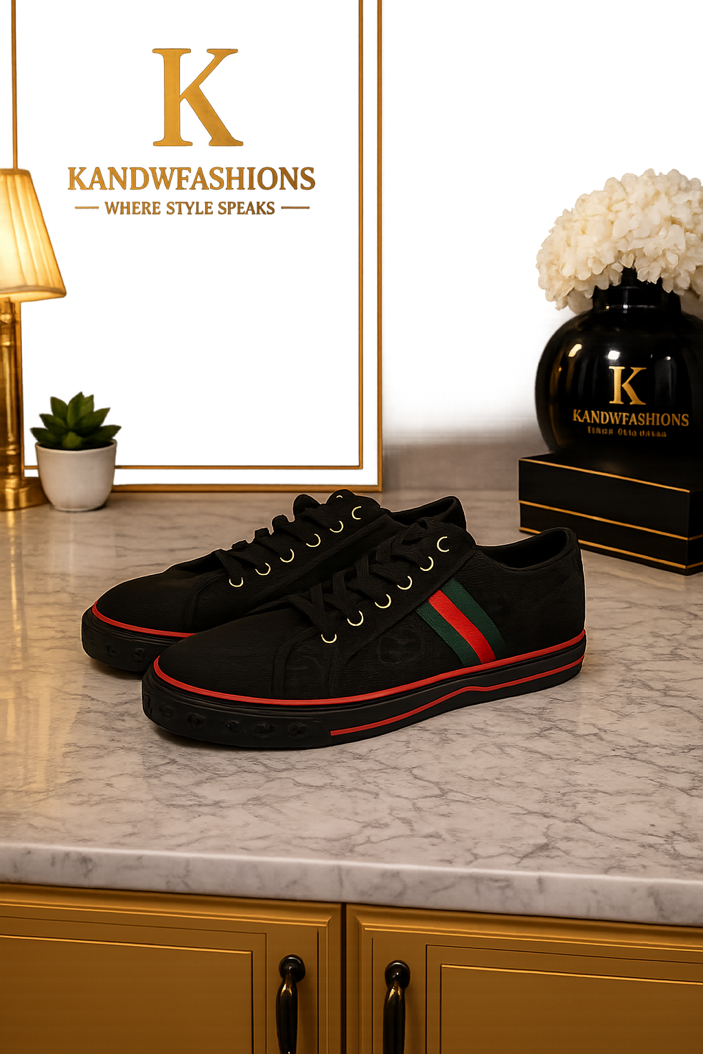 $110 Black and Red GG Sneaker Size 10