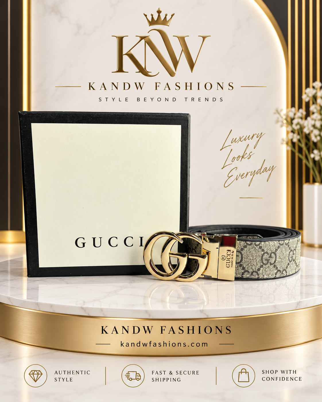 Gold and Tan GG Belt