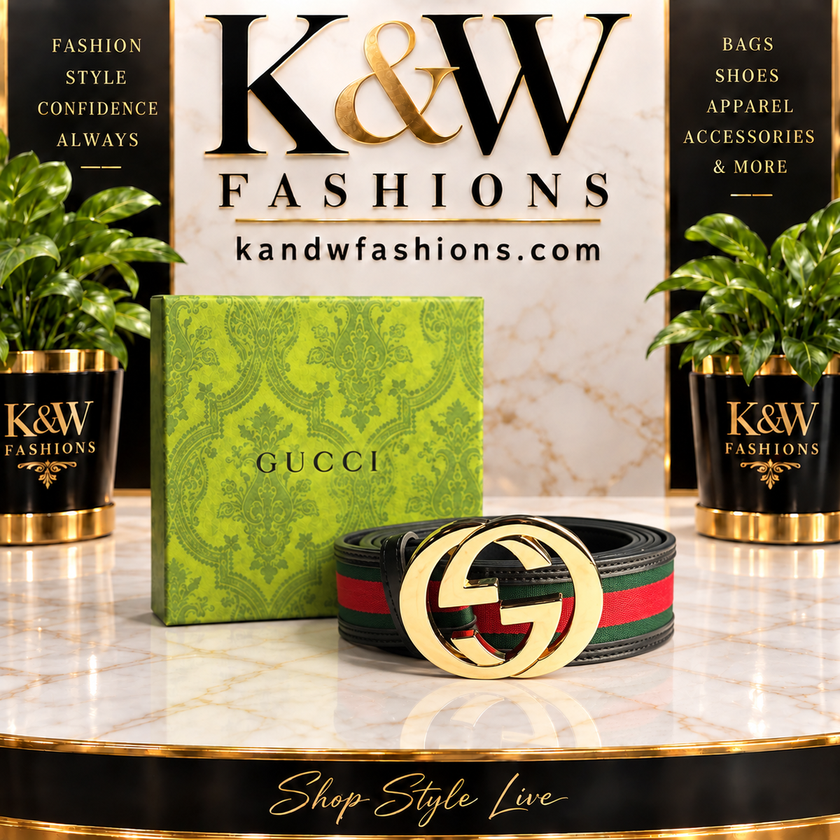Gold red Black and Green GG Belt