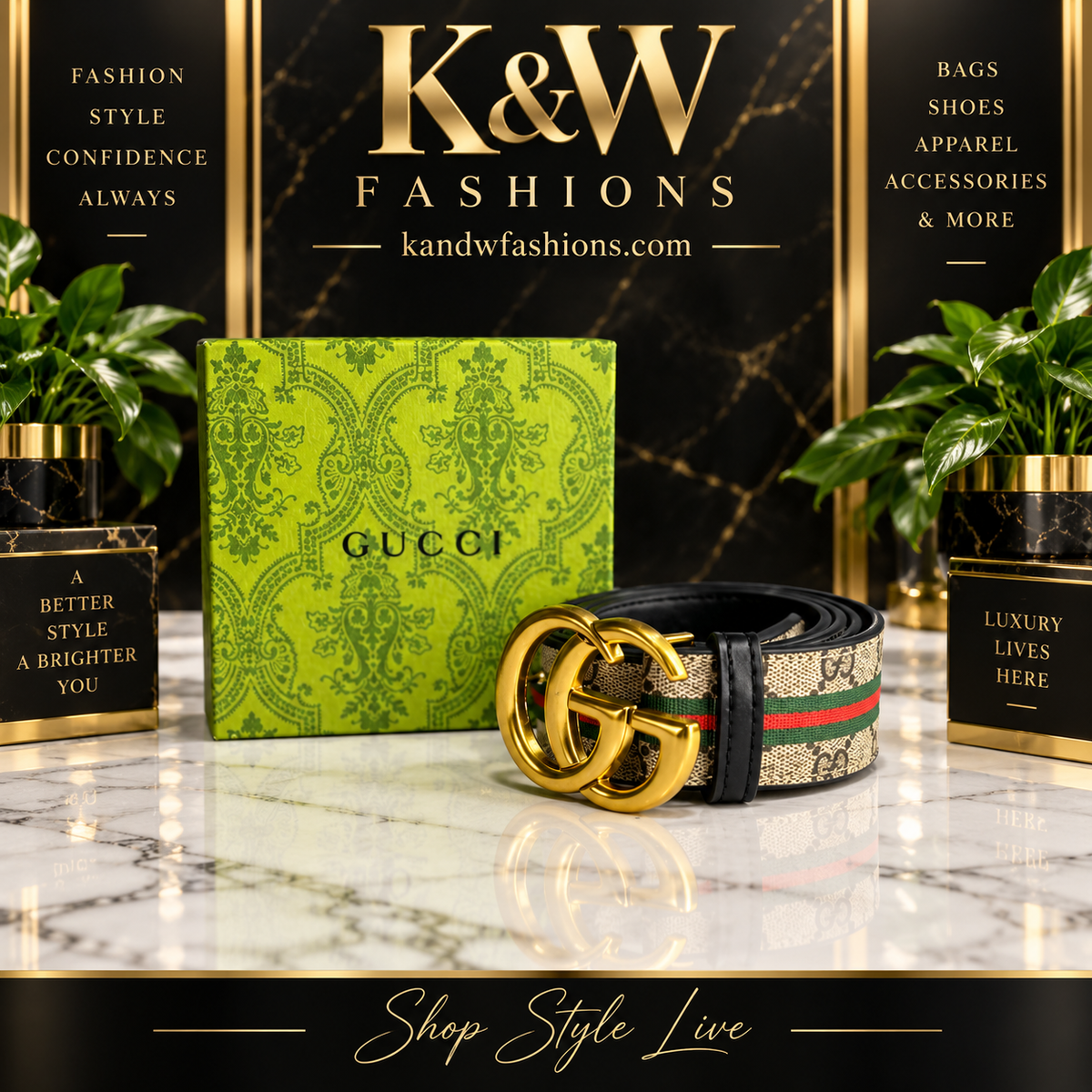 Tan Gold and Green GG Belt